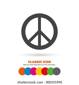 Peace sign icon. Hope symbol. Antiwar sign. Classic flat icon. Colored circles. Vector