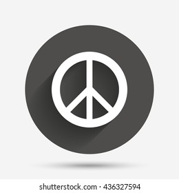 Peace sign icon. Hope symbol. Antiwar sign. Circle flat button with shadow. Vector