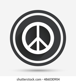 Peace sign icon. Hope symbol. Antiwar sign. Circle flat button with shadow and border. Vector