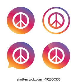 Peace sign icon. Hope symbol. Antiwar sign. Gradient buttons with flat icon. Speech bubble sign. Vector