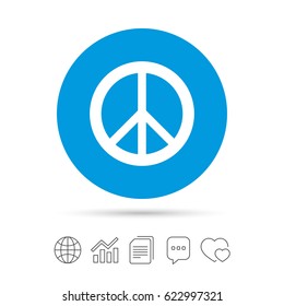 Peace sign icon. Hope symbol. Antiwar sign. Copy files, chat speech bubble and chart web icons. Vector