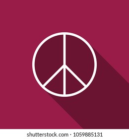Peace sign icon isolated with long shadow. Hippie symbol of peace. Flat design. Vector Illustration