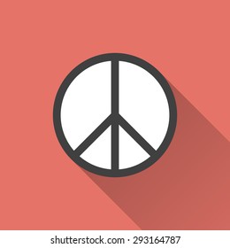 Peace sign icon with a long shadow on a red background. Vector illustration.