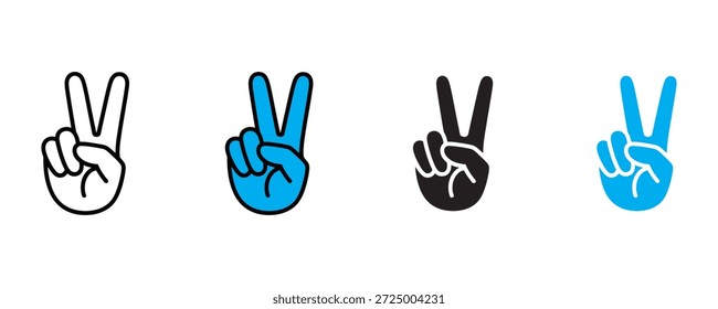 Icono de signo de paz establecido Vector sobre fondo blanco. signo de paz, signo v, gesto de la mano, comunicación, expresión, emoción, símbolo de paz. Ilustración vectorial.