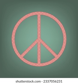 Peace sign illustration. Apricot Icon with Brick Red parquet floor graphic pattern on a Ebony background. Feldgrau. Green. Illustration.