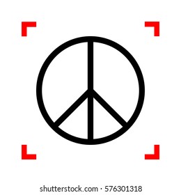 Peace sign illustration. Black icon in focus corners on white background. Isolated.