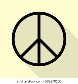 Peace sign illustration. Black icon with flat style shadow path on cream background.