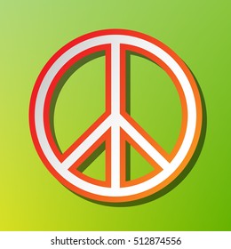 Peace sign illustration. Contrast icon with reddish stroke on green backgound.