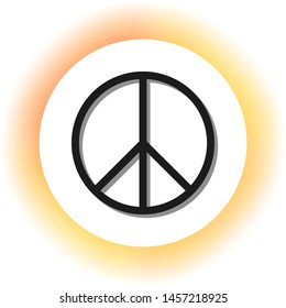 Peace sign illustration. Dark icon with shadow on the glowing circle button. Illustration.