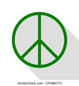 Peace sign illustration. Green icon with flat style shadow path.