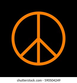 Peace sign illustration. Orange icon on black background.