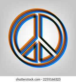 Peace sign illustration. Stroked Icon in orange, azure and old lavender Colors at gray Background. Illustration.