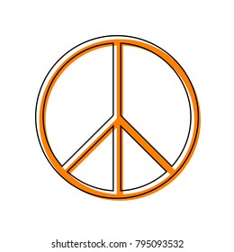 Peace sign illustration. Vector. Black line icon with shifted flat orange filled icon on white background. Isolated.