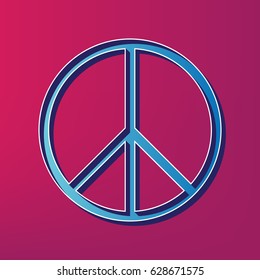 Peace sign illustration. Vector. Blue 3d printed icon on magenta background.