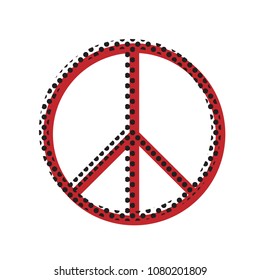 Peace sign illustration. Vector. Brown icon with shifted black circle pattern as duplicate at white background. Isolated.