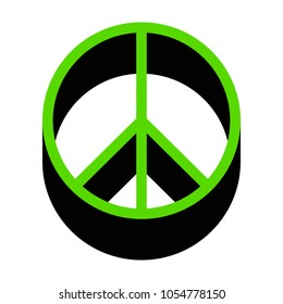 Peace sign illustration. Vector. Green 3d icon with black side on white background. Isolated.