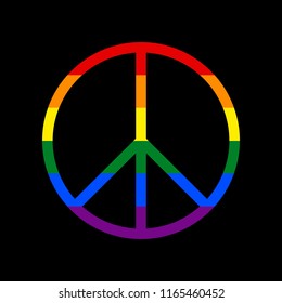 Peace sign illustration. Vector. Icon with colors of LGBT flag at black background.