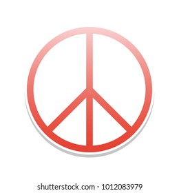 Peace sign illustration. Vector. Reddish icon with white and gray shadow on white background. Isolated.