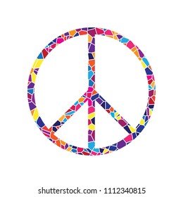 Peace sign illustration. Vector. Stained glass icon on white background. Colorful polygons. Isolated.