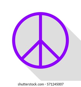 Peace sign illustration. Violet icon with flat style shadow path.