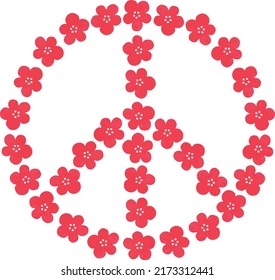 A peace sign laid out of flowers. In support of the cessation of hostilities. Vector illustration. Isolated on a white background.