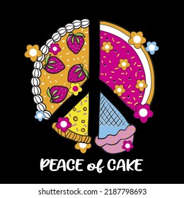 Peace sign made of cakes with the texts 'peace of cake'