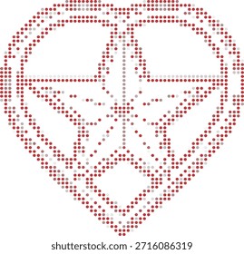 peace sign made of small red and gray dots in a heart shape symbolizing love and harmony