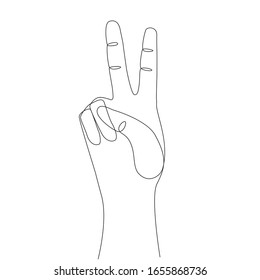 Peace sign one line drawing on white isolated background. Vector illustration