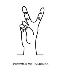 Peace sign one line drawing on white isolated background. Vector illustration