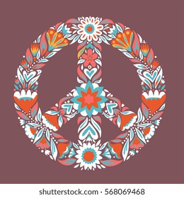 Peace sign pacifism symbol vector illustration. Decorative ornate hand drawn design in trendy style - for print, greeting card, t-shirt design, poster, home decor. Isolated on background.