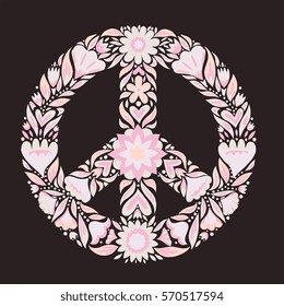 Peace sign pacifism symbol vector illustration. Decorative ornate hand drawn design in trendy style - for print, greeting card, t-shirt design, poster, home decor. Isolated on background.