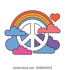 Peace sign with rainbow and clouds illustration