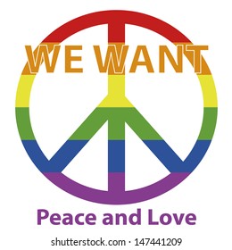 peace sign with rainbow colors. Wishes of peace and love. White background.