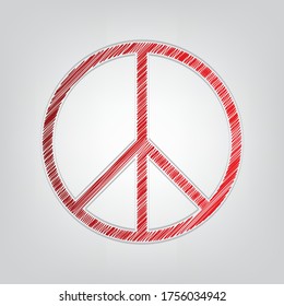 Peace sign. Red gradient scribble Icon with artistic contour gray String on light gray Background. Illustration.