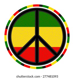 Peace Sign Round Emblem on Background of Rasta Flag Colors. Vector Isolated Symbol.