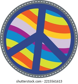 Peace sign. Round rainbow sticker. Retro patch