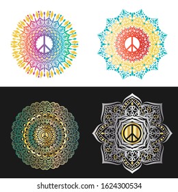 Peace sign set mandala vector. Illustration of love. Gradient color and golden luxury symbol. eps 10 vector