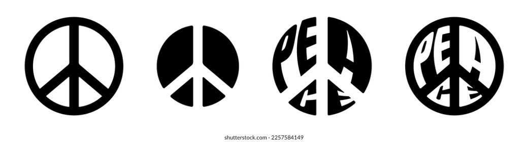 Peace sign set. No war different icons collection. Pacific international symbols. Antiwar movement of world disarmament black icons. Vector isolated eps illustation