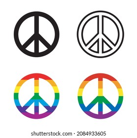 peace sign set, pacifism icons and lgbt rainbow