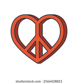 Peace sign shaped as heart icon. Vector card for harmony and love in heart-shaped style. Hippie symbol or unity element, inclusivity and positive expression, equality insignia. Clipart or print, badge