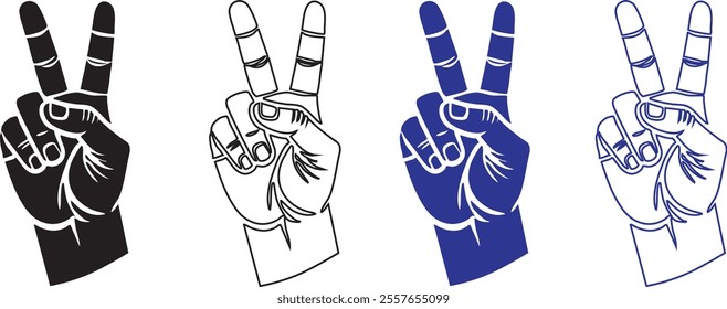 Peace sign silhouette, Gesture V shape victory, peace Sign isolated on a white background
