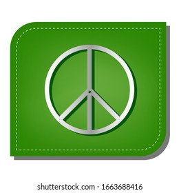 Peace sign  Silver gradient line icon and dark green shadow at ecological patched green leaf  Illustration 