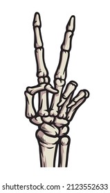 peace sign skeleton hand vector illustration