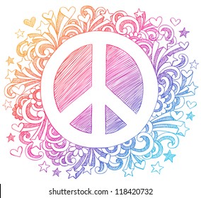 Peace Sign Sketchy Back to School Notebook Doodles Hand-Drawn Vector Illustration Design