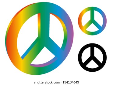 Peace Sign / Peace Symbol ( 3d version, 3 variation, rainbow colors, black version )