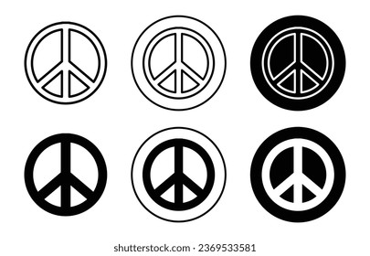 Peace Sign Symbol Icon. No world war conflict symbol set. Hope or peaceful living vector sign. Global Pacifist logo mark. Peach and unity environment line logo. World peach or pacifism logo.