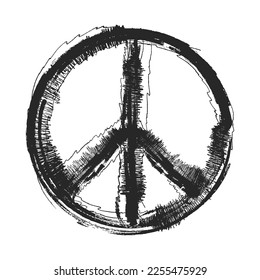 Peace sign symbol. Ink hand drawn. Grunge painted symbol of peace