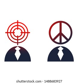 Peace sign and target as human heads. Anti war relative illustration.