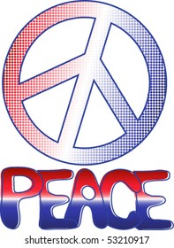PEACE sign and text in Red White and Blue