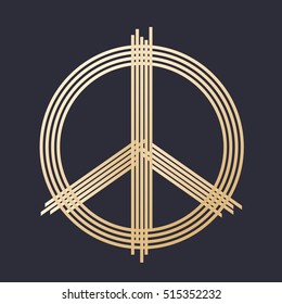 peace sign, t-shirt design, print, gold lines on dark, vector illustration